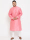 Vastramay Men's Plus Size Pink Silk Blend Kurta Pyjama Set